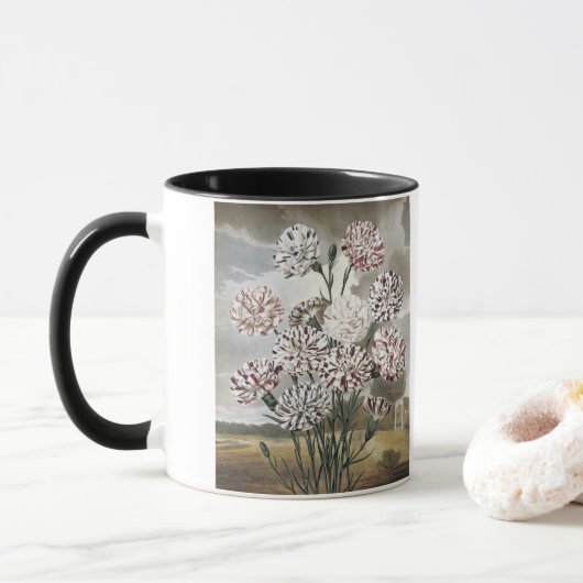 ヴィンテージの斑入りのカーネーションの花と灰色の空 マグカップ (ドーナツ)