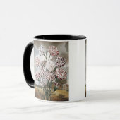 ヴィンテージの斑入りのカーネーションの花と灰色の空 マグカップ (正面左)