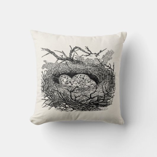 ヴィンテージの斑入りの卵の鳥の巣のパーソナライズな鳥 クッション (正面)