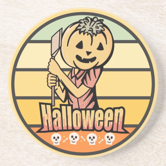 ヴィンテージの斧つきハロウィンカボチャ及びスカル コースター (正面)