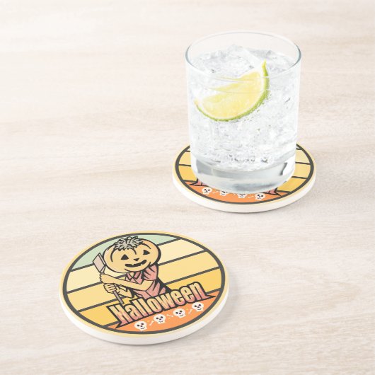 ヴィンテージの斧つきハロウィンカボチャ及びスカル コースター (側面)