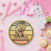 ヴィンテージの斧つきハロウィンカボチャ及びスカル ペーパープレート (パーティー)