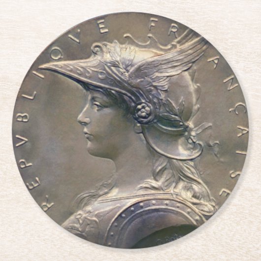 ヴィンテージの新しいのフランス人の円形浮彫り ラウンドペーパーコースター (正面)