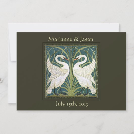 ヴィンテージの新しいの白鳥の結婚式招待状4 招待状 (正面)