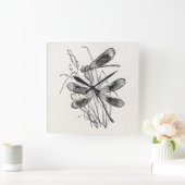 ヴィンテージの新しいトンボのパーソナライズなテンプレート スクエア壁時計 (ホーム)