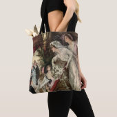 ヴィンテージの新婚夫婦、ビクトリアンの花嫁がブーケを投げる、 トートバッグ (クローズアップ)