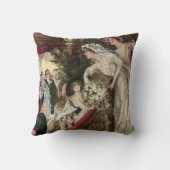 ヴィンテージの新婚夫婦、ビクトリア朝の花嫁がブーケを投げる、 クッション (裏面)