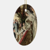 ヴィンテージの新婚夫婦、ビクトリア朝の花嫁がブーケを投げる、 セラミックオーナメント (右)