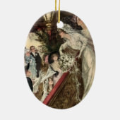 ヴィンテージの新婚夫婦、ビクトリア朝の花嫁がブーケを投げる、 セラミックオーナメント (裏面)