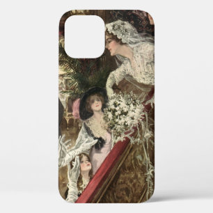 ヴィンテージの新婚夫婦、ビクトリア朝の花嫁がブーケを投げる iPhone 12ケース