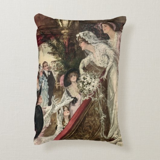 ヴィンテージの新婚夫婦、ビクトリア朝の花嫁が花束を投げる、 アクセントクッション (裏面(縦))