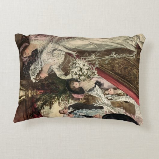 ヴィンテージの新婚夫婦、ビクトリア朝の花嫁が花束を投げる、 アクセントクッション (裏面)