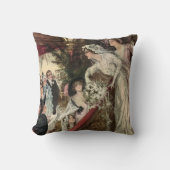 ヴィンテージの新婚夫婦、ビクトリア朝の花嫁が花束を投げる、 クッション (正面)