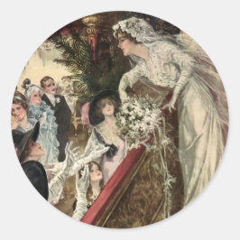 ヴィンテージの新婚夫婦、ヴィクトリア朝の花嫁がブーケを投げる ラウンドシール