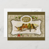 ヴィンテージの新年の挨拶 シーズンポストカード (正面/裏面)