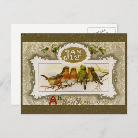 ヴィンテージの新年の挨拶 シーズンポストカード (正面/裏面)