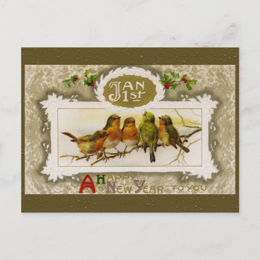 ヴィンテージの新年の挨拶 シーズンポストカード (正面)