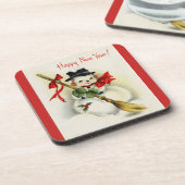 ヴィンテージの新年の雪だるま コースター (左側)