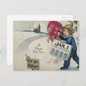ヴィンテージの新年1月1日 シーズンポストカード (正面/裏面)
