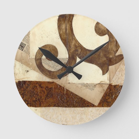 ヴィンテージの新聞の切り抜き ラウンド壁時計 (正面)