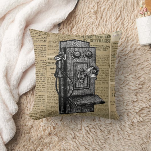 ヴィンテージの新聞用紙の装飾用クッションの旧式な電話 クッション (ブランケット)