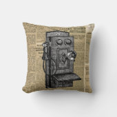 ヴィンテージの新聞用紙の装飾用クッションの旧式な電話 クッション (正面)