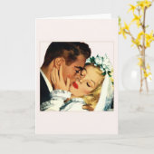 ヴィンテージの新郎新婦の貨幣のキスのメッセージカード カード (黄色い花)