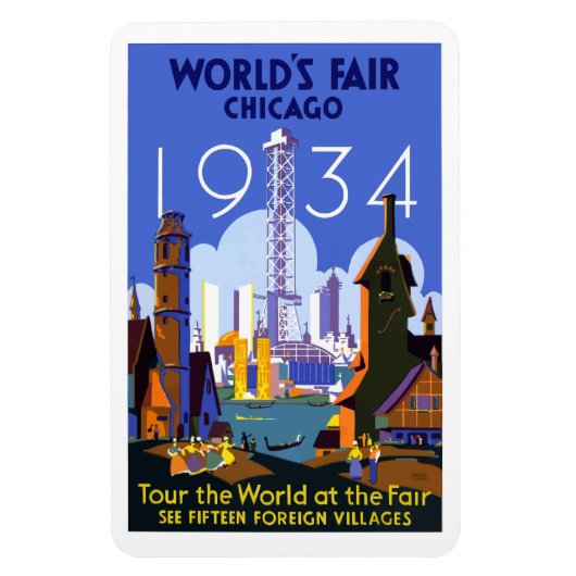 ヴィンテージの旅行ポスターWorld's Fair Chicago, 1934, マグネット (縦)