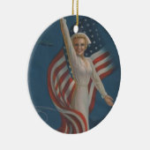 ヴィンテージの旗を持つ愛国心が強い第2次世界大戦の軍隊のナース セラミックオーナメント (右)