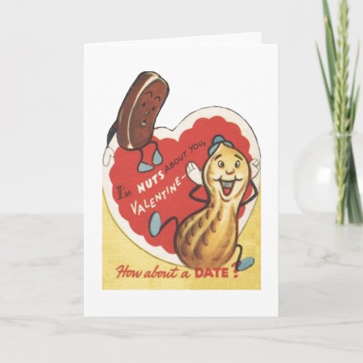 ヴィンテージの日付およびナットのバレンタインデーカード シーズンカード (正面)