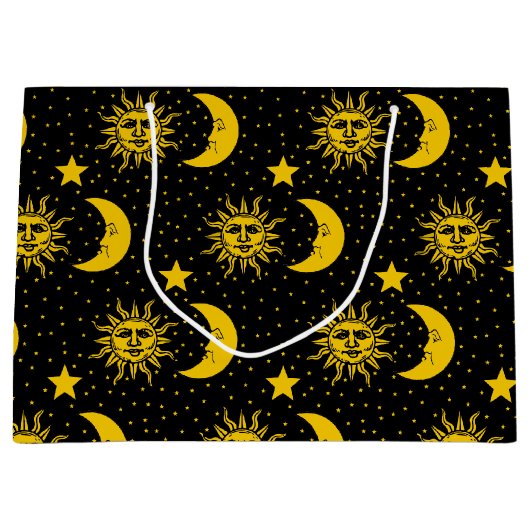 ヴィンテージの日曜日の月の星パターン ラージペーパーバッグ (正面)