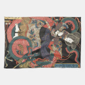 ヴィンテージの日本ので赤いドラゴン キッチンタオル (横)