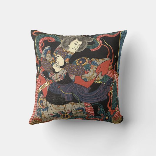 ヴィンテージの日本ので赤いドラゴン クッション (裏面)