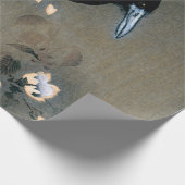 ヴィンテージの日本のなカラスおよび花のWoodblockのプリント ラッピングペーパー (角)