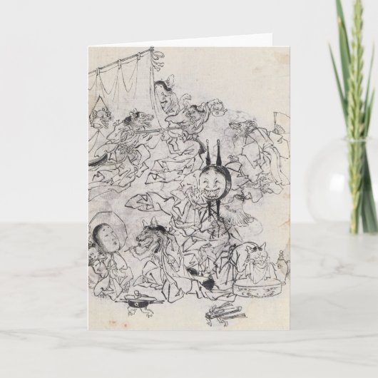 ヴィンテージの日本のなスケッチの挨拶状 カード (正面)