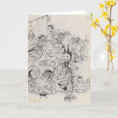 ヴィンテージの日本のなスケッチの挨拶状 カード (黄色い花)