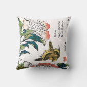 ヴィンテージの日本のなスケッチ、シャクヤクおよびすずめ クッション (裏面)