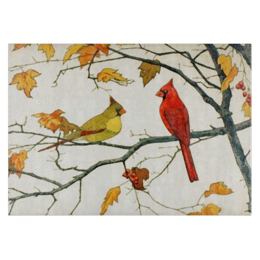 ヴィンテージの日本のなスケッチ、枝の（鳥）ショウジョウコウカンチョウ カッティングボード (正面)