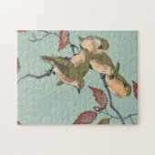 ヴィンテージの日本のなファインアートの緑の鳥 ジグソーパズル (横)