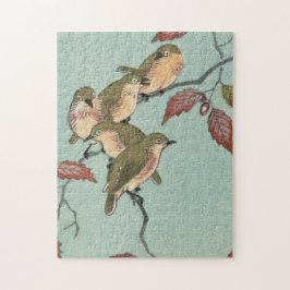 ヴィンテージの日本のなファインアートの緑の鳥 ジグソーパズル