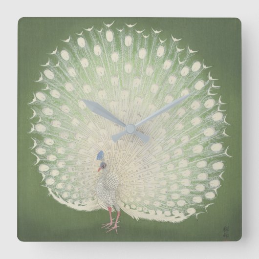 ヴィンテージの日本のなファインアート|の孔雀 スクエア壁時計 (正面)
