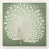 ヴィンテージの日本のなファインアート|の白い孔雀 ガラスコースター (正面)