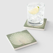 ヴィンテージの日本のなファインアート|の白い孔雀 ストーンコースター (横)