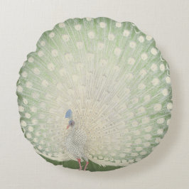 ヴィンテージの日本のなファインアート|の白い孔雀 ラウンドクッション