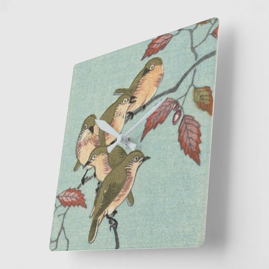 ヴィンテージの日本のなファインアート|の緑の鳥 スクエア壁時計 (傾斜)