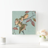 ヴィンテージの日本のなファインアート|の緑の鳥 スクエア壁時計 (ホーム)