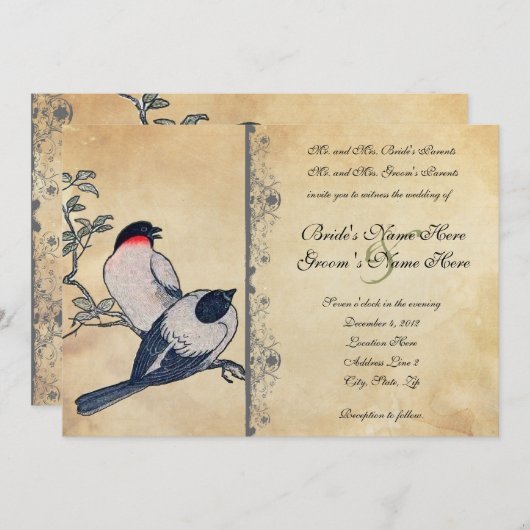 ヴィンテージの日本のな仲の良い恋人同士の結婚式招待状 招待状 (正面/裏面)