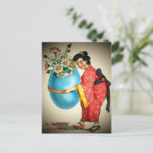 ヴィンテージの日本のな女性の花、ZSSGが付いている卵のつぼ シーズンポストカード (スタンド正面)