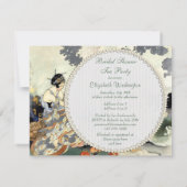 ヴィンテージの日本のな庭のお茶会のブライダルシャワー 招待状 (裏面)