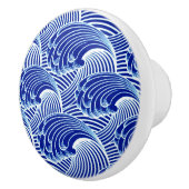 ヴィンテージの日本のな波、コバルトブルーおよび白 セラミックノブ (右)